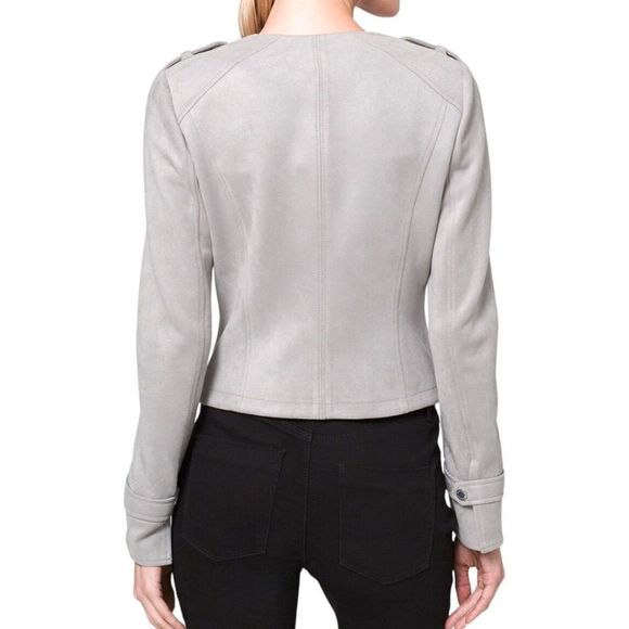 White House Black Market Women's Gray Faux-Suede Moto Jacket Size Medium - Picture 9 of 13